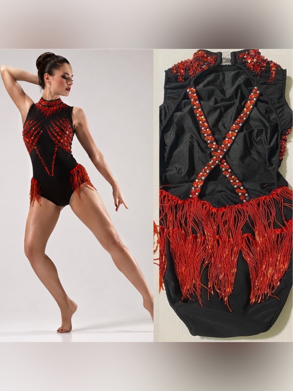 Rare Glamour competition solo dance costume red black jazz contemporary SA adult